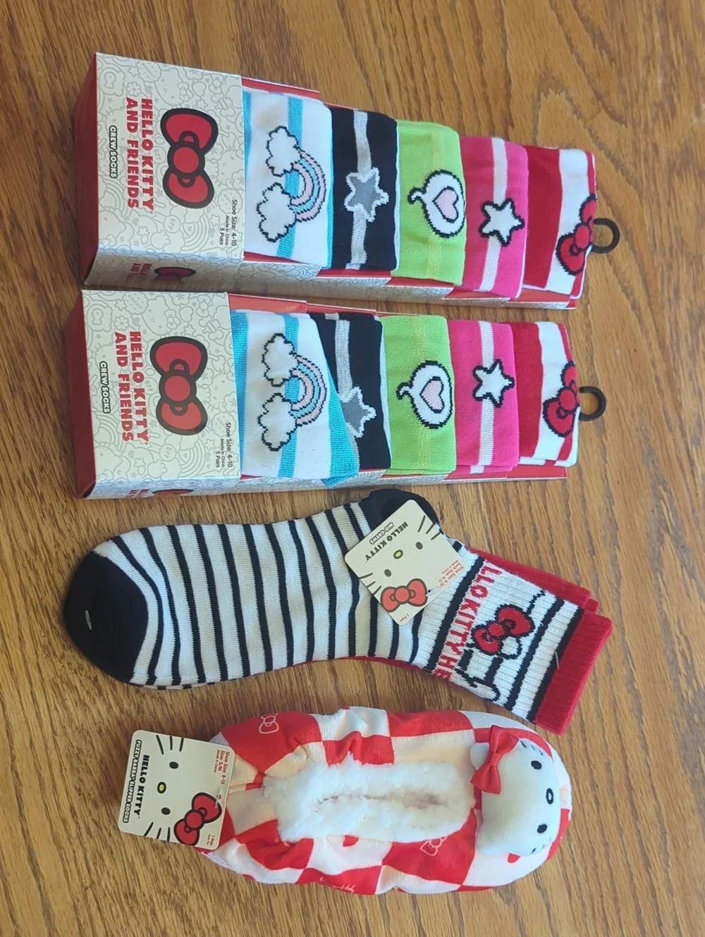 Hello Kitty Kids Sock Set with Red, Pink, Black, White, Green, Blue Accents